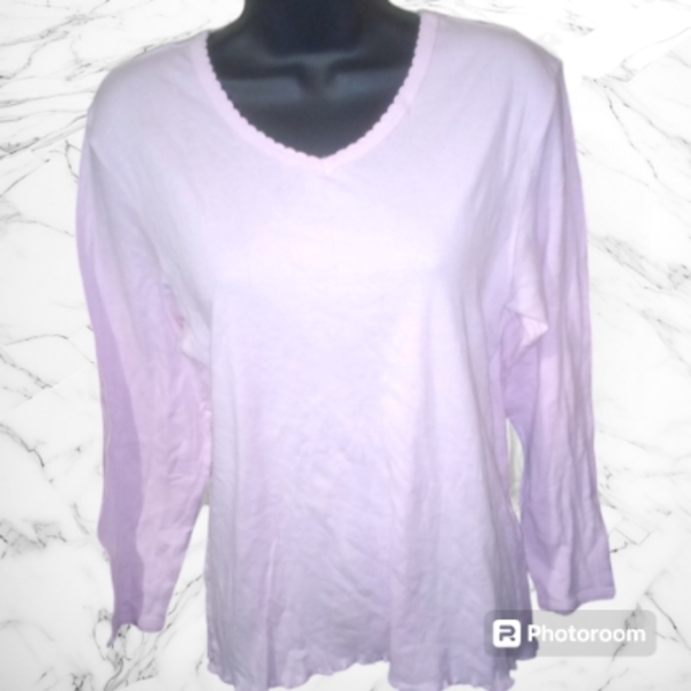 "Comfort Choice" Women's Long Sleeve 100% Cotton V-Neck Pullover T-Shirt